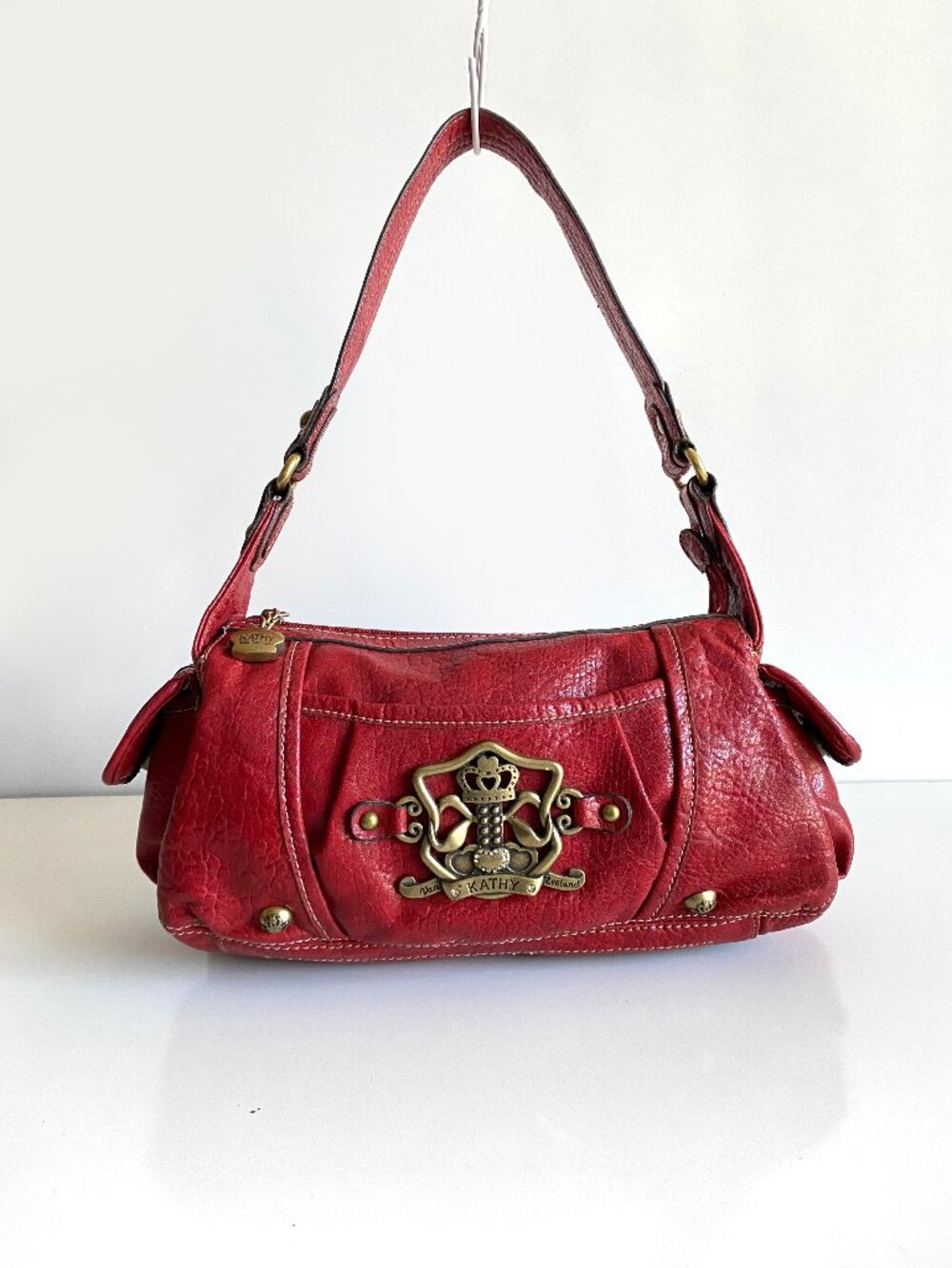 Vintage Y2K Kathy Van Zeeland Burgundy Slouch Bag 2000s Purse Crown Bling Hobo